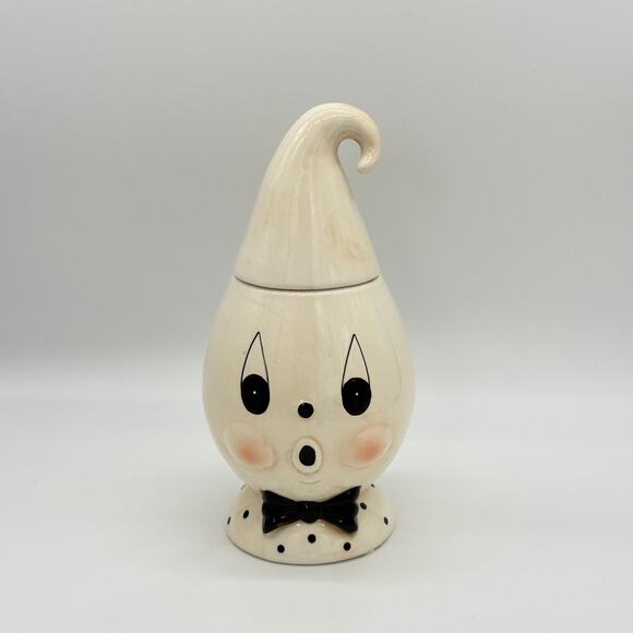 Johanna Parker Ghost Boo Cookie Jar Canister Gus Bow Tie Halloween Decor NEW - Picture 1 of 8